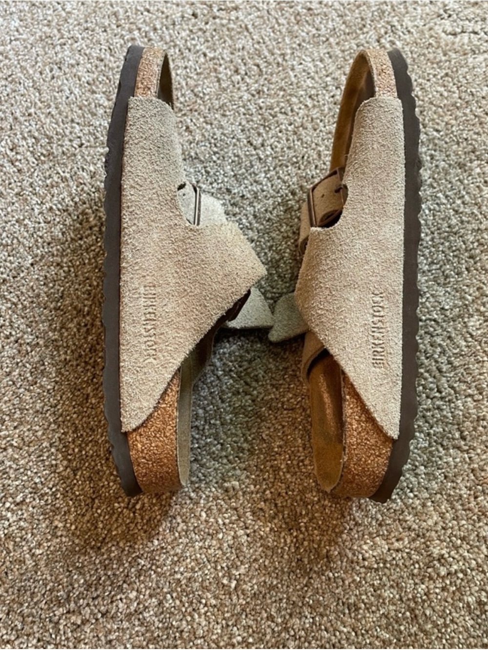 Birkenstock Suede Tan Slide Sandals